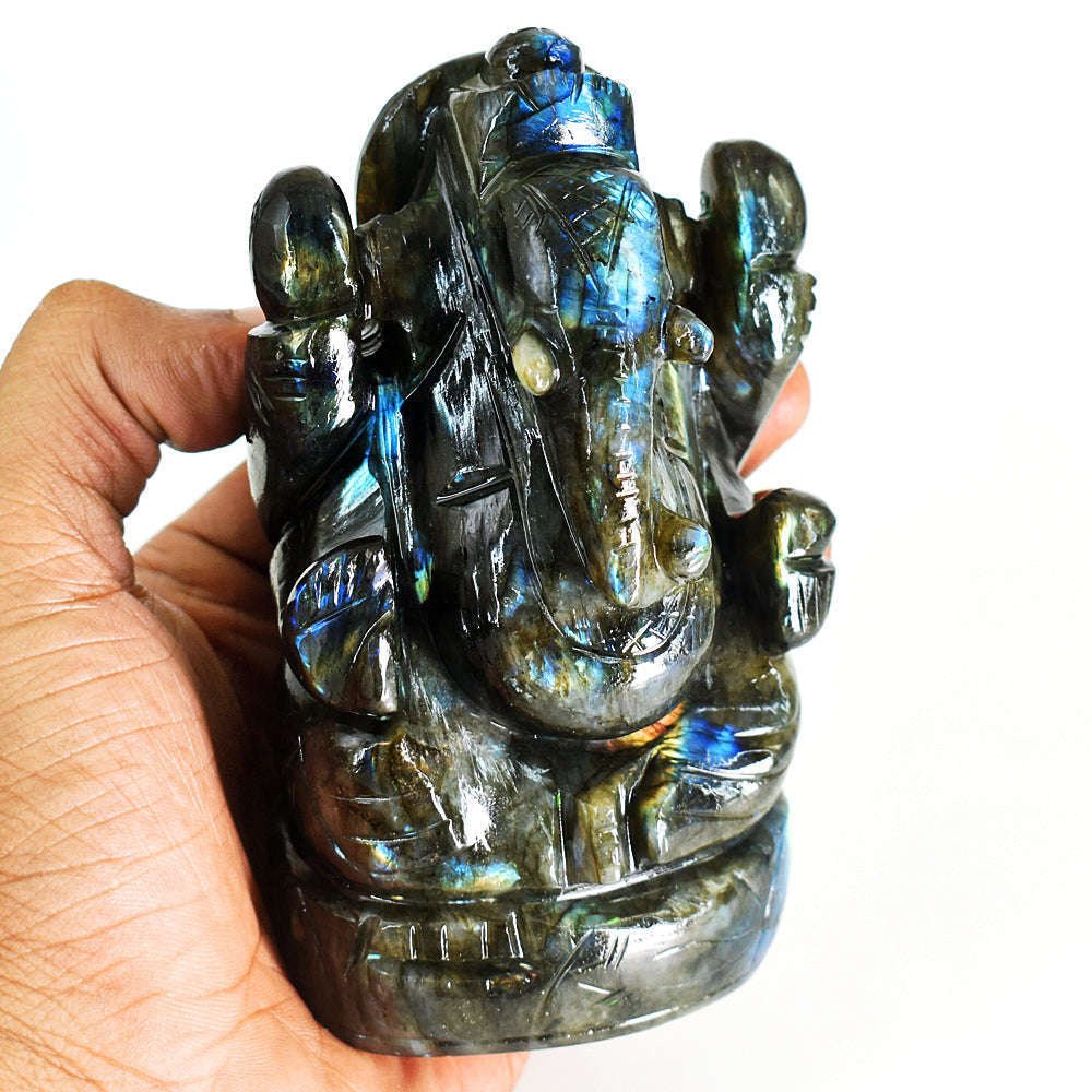 gemsmore:Exclusive Labradorite Hand Carved Genuine Crystal Gemstone Carving Lord Ganesha