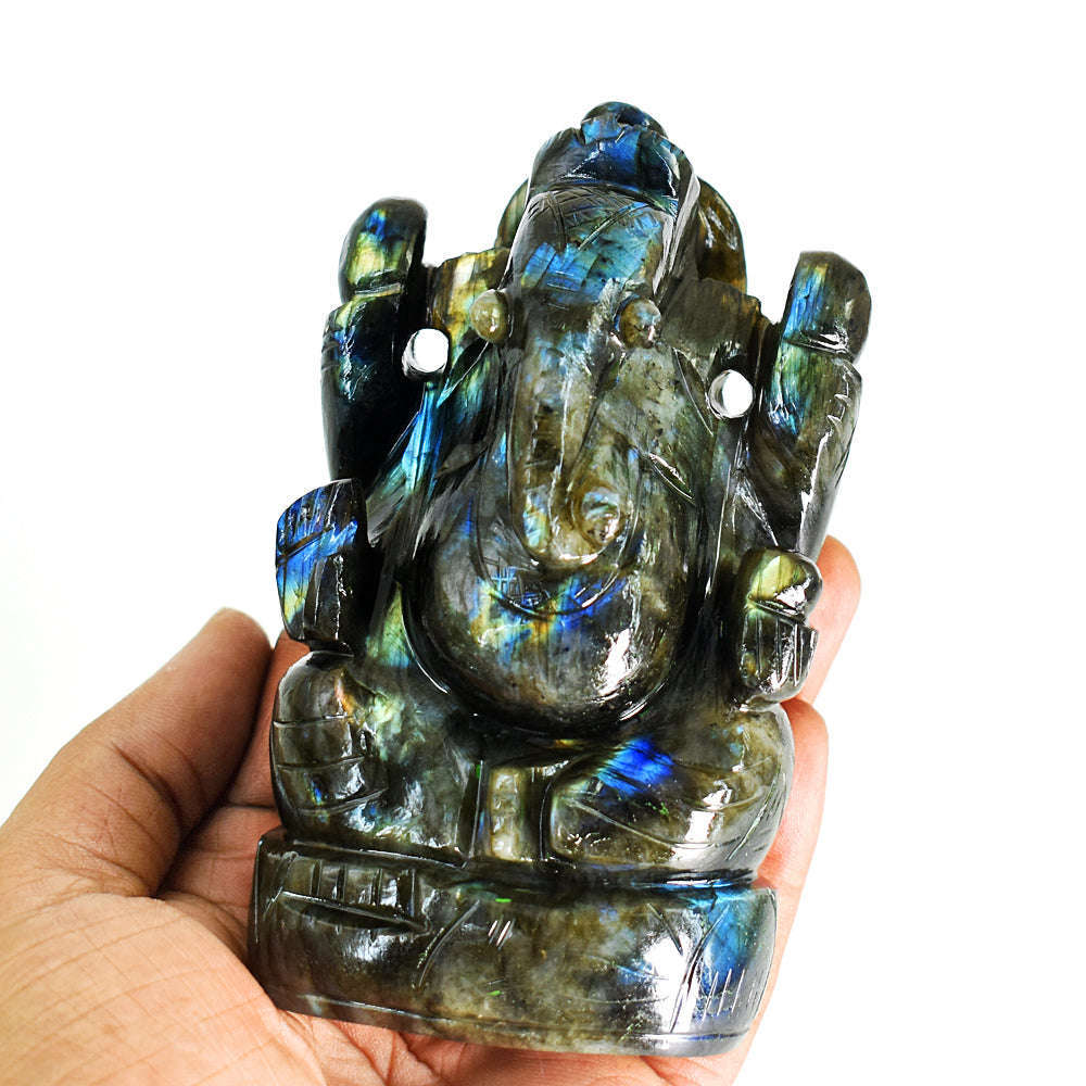 gemsmore:Exclusive Labradorite Hand Carved Genuine Crystal Gemstone Carving Lord Ganesha