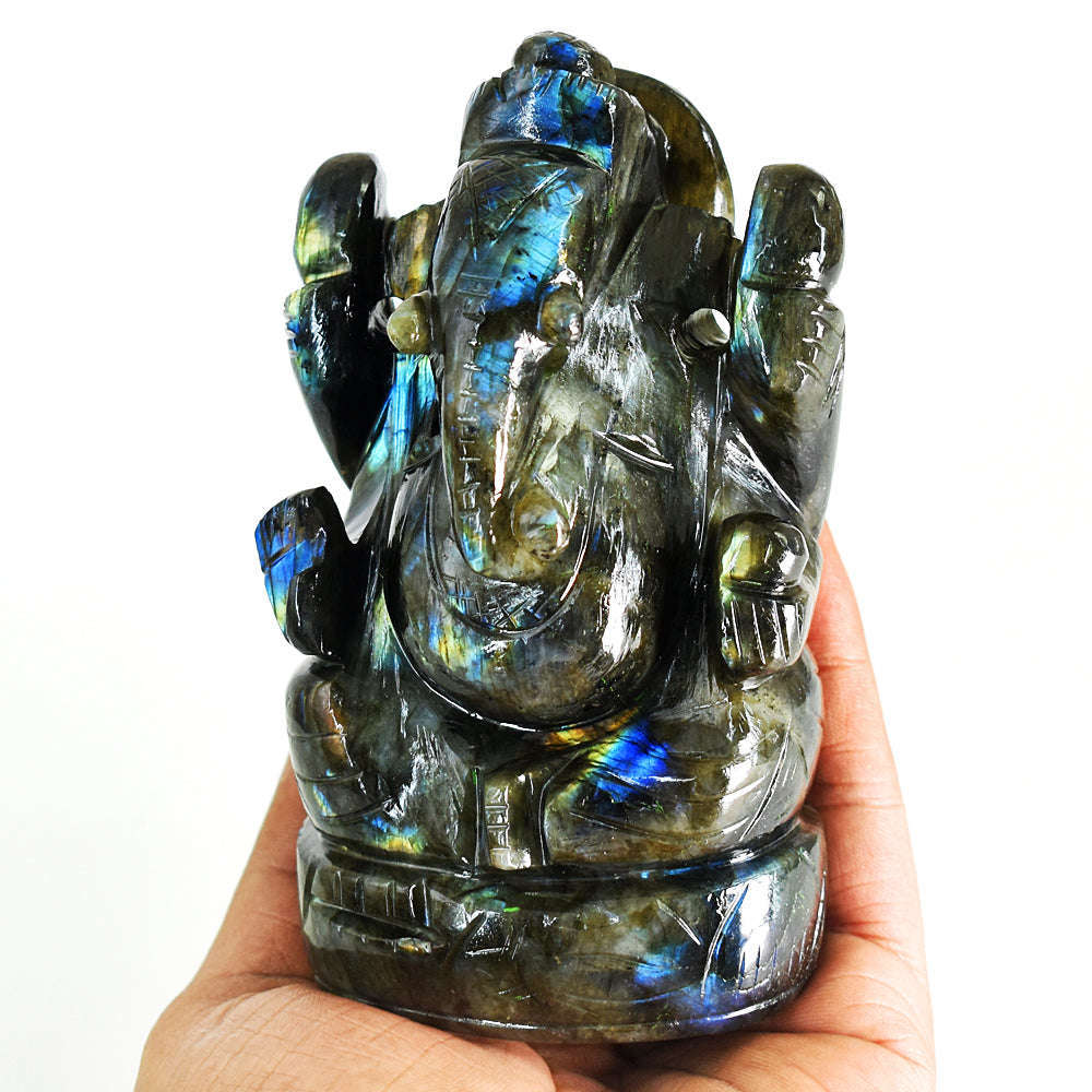 gemsmore:Exclusive Labradorite Hand Carved Genuine Crystal Gemstone Carving Lord Ganesha