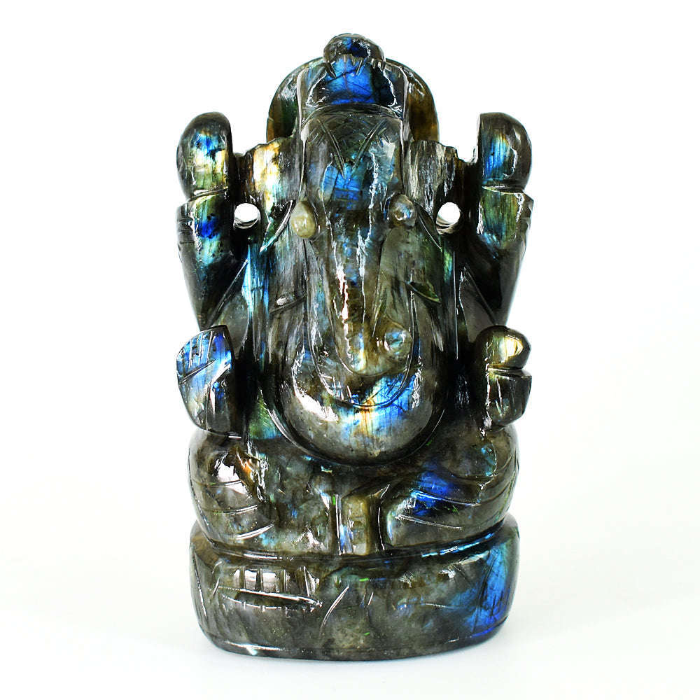 gemsmore:Exclusive Labradorite Hand Carved Genuine Crystal Gemstone Carving Lord Ganesha