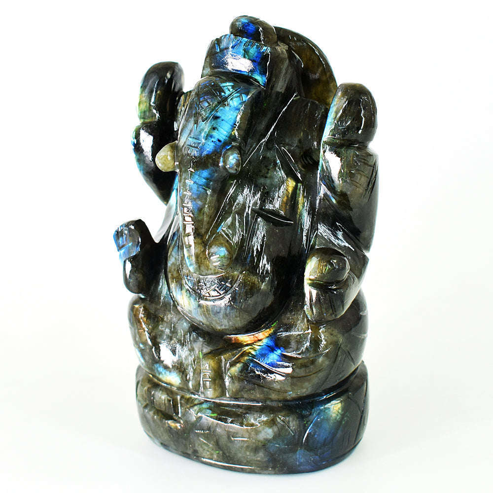 gemsmore:Exclusive Labradorite Hand Carved Genuine Crystal Gemstone Carving Lord Ganesha