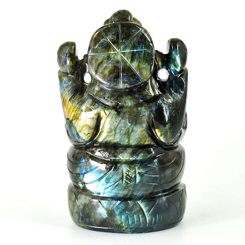 gemsmore:Exclusive Labradorite Hand Carved Genuine Crystal Gemstone Carving Lord Ganesha