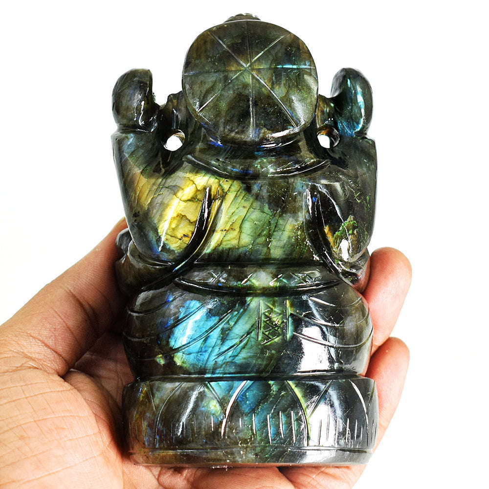 gemsmore:Exclusive Labradorite Hand Carved Genuine Crystal Gemstone Carving Lord Ganesha