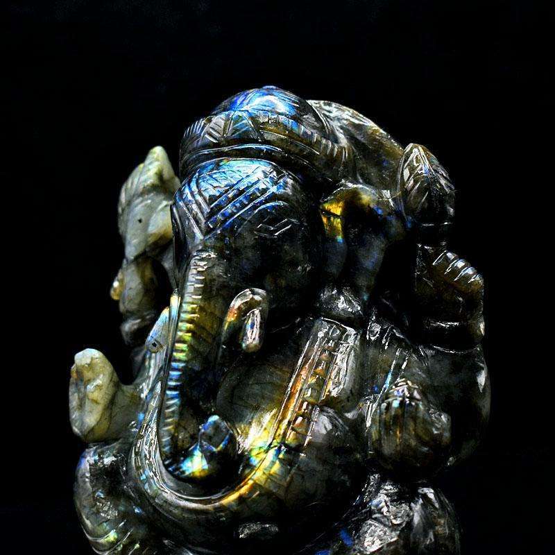 gemsmore:Exclusive  Labradorite Hand Carved Genuine Crystal Gemstone Carving Lord Ganesha