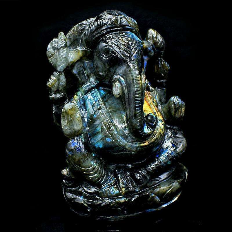 gemsmore:Exclusive  Labradorite Hand Carved Genuine Crystal Gemstone Carving Lord Ganesha