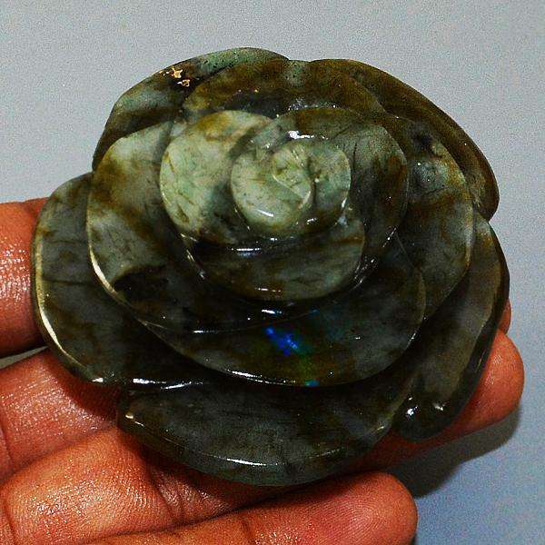 gemsmore:Exclusive Labradorite Hand Carved Rose Flower