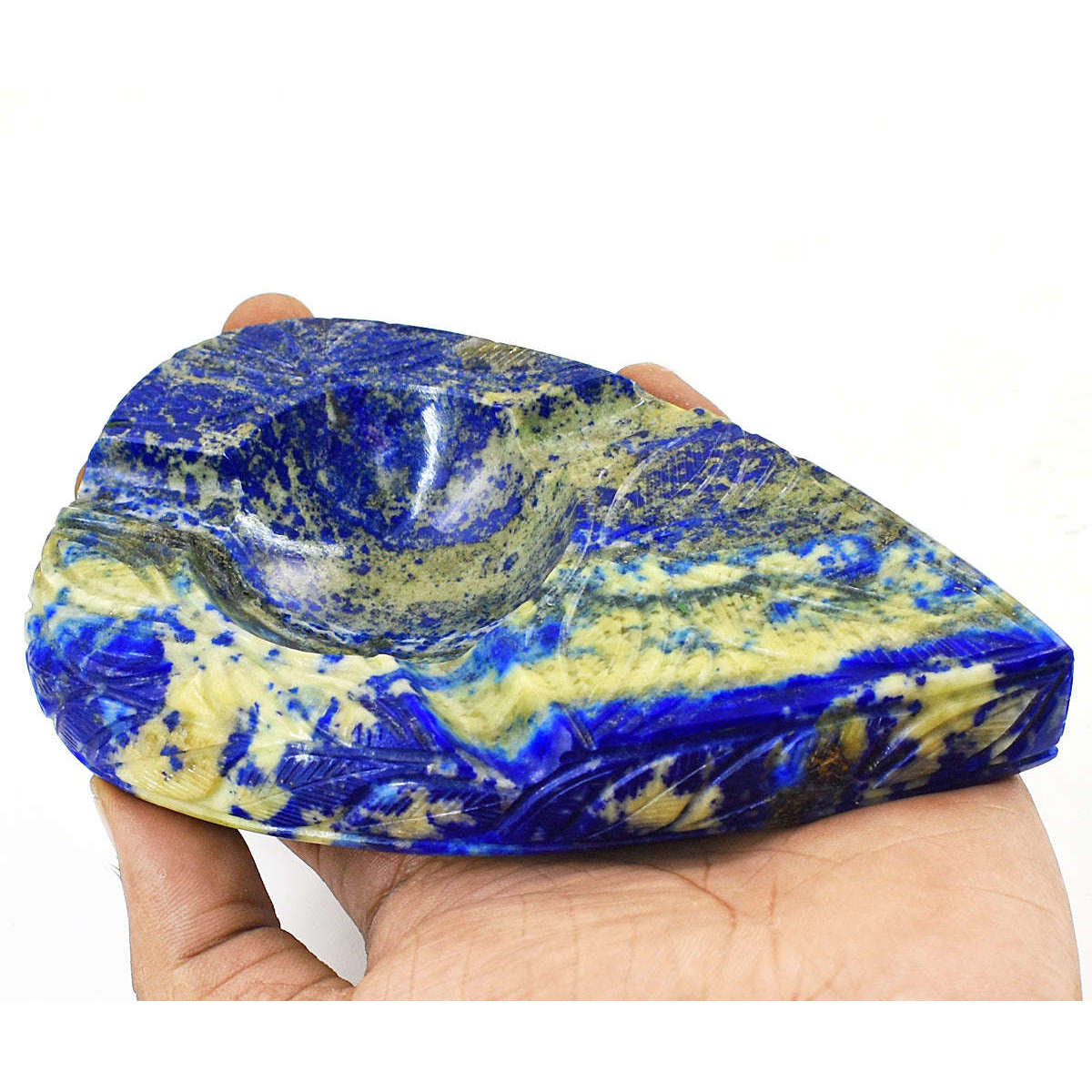 gemsmore:Exclusive Lapis Lazuli Hand Carved Genuine Crystal Gemstone Carving Candle Holder