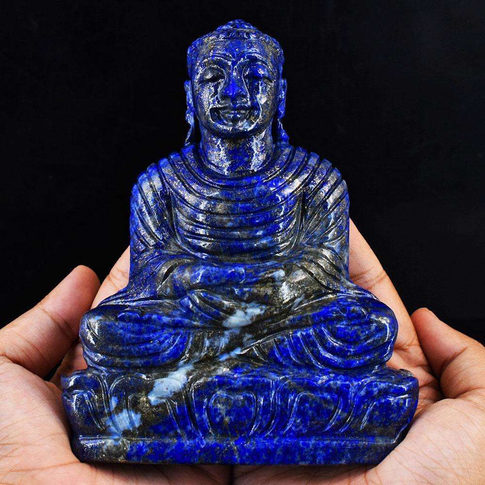 gemsmore:Exclusive Lapis Lazuli Hand Carved Genuine Crystal Gemstone Carving Lord Buddha