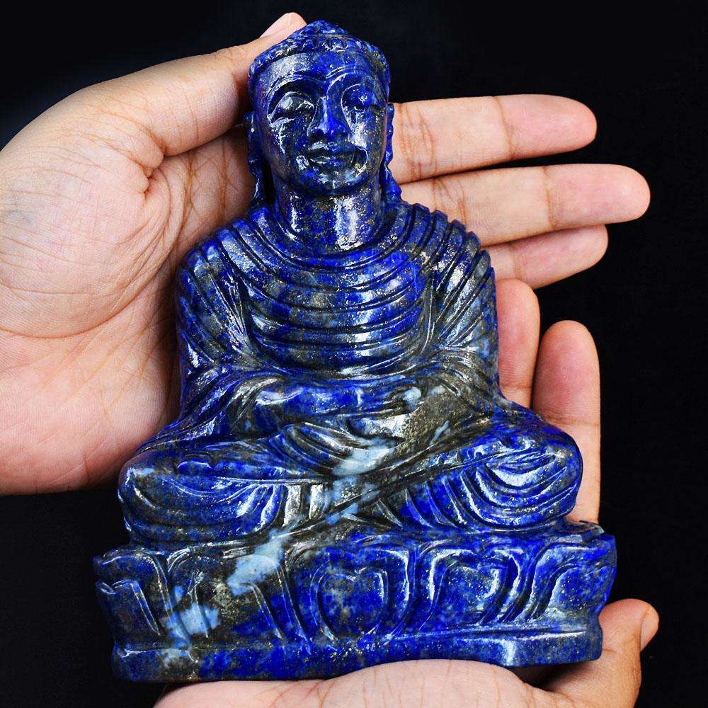 gemsmore:Exclusive Lapis Lazuli Hand Carved Genuine Crystal Gemstone Carving Lord Buddha