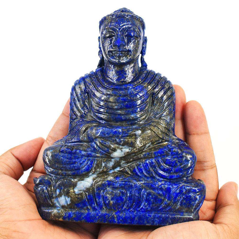 gemsmore:Exclusive Lapis Lazuli Hand Carved Genuine Crystal Gemstone Carving Lord Buddha