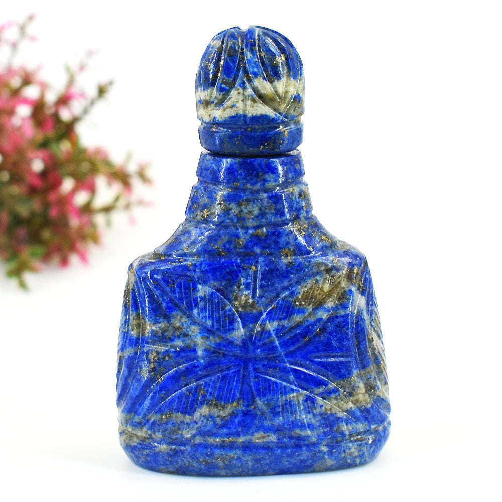 gemsmore:Exclusive Lapis Lazuli Hand Carved Genuine Crystal Gemstone Carving Perfume Bottle