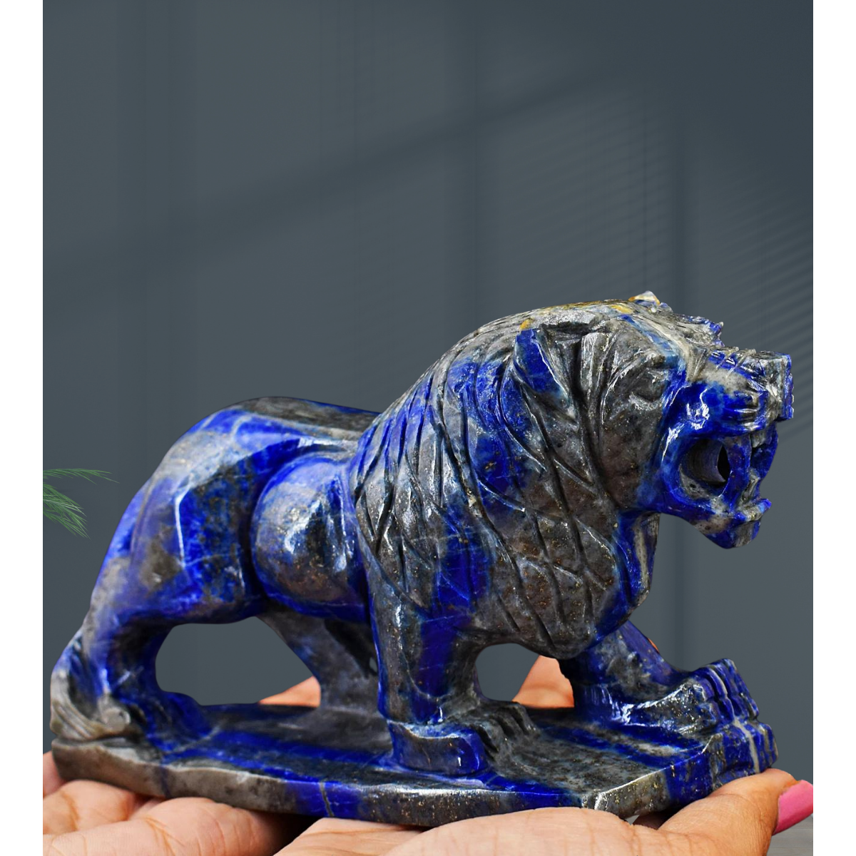 gemsmore:Exclusive Lapis Lazuli Hand Carved Genuine Crystal Lion