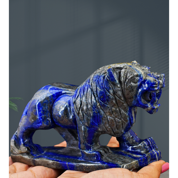 gemsmore:Exclusive Lapis Lazuli Hand Carved Genuine Crystal Lion