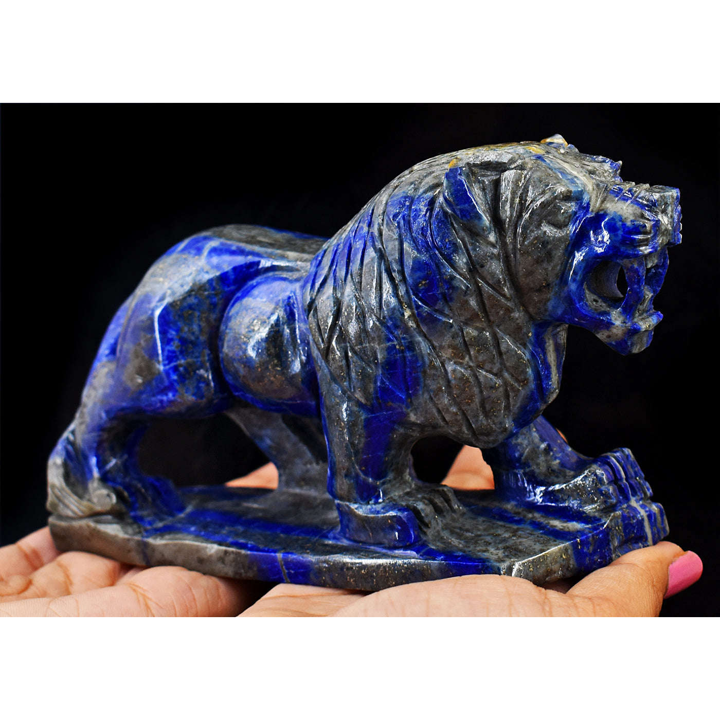 gemsmore:Exclusive Lapis Lazuli Hand Carved Genuine Crystal Lion