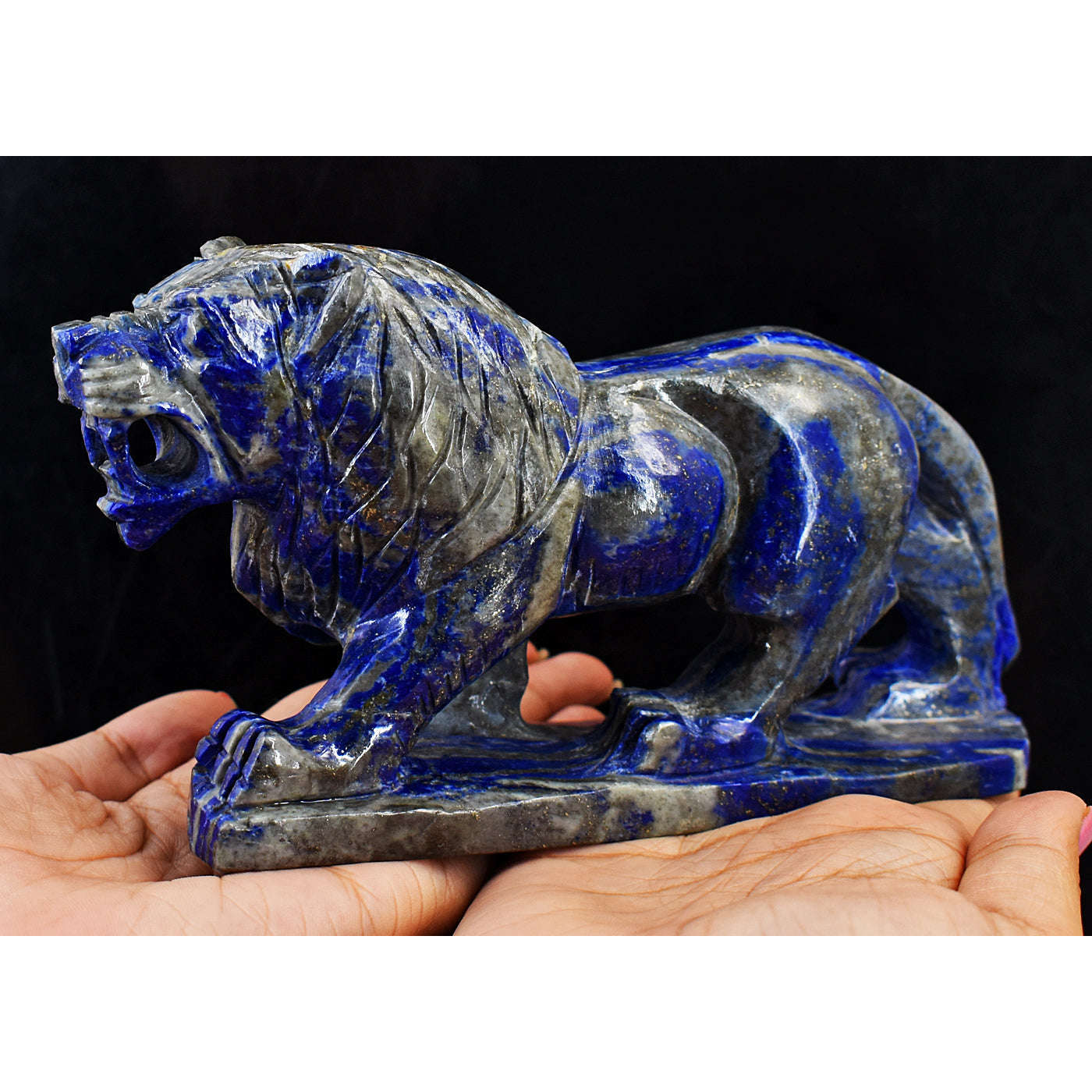 gemsmore:Exclusive Lapis Lazuli Hand Carved Genuine Crystal Lion