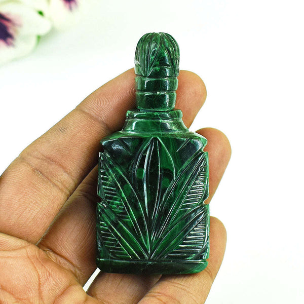 gemsmore:Exclusive Malachite Hand Carved Genuine Crystal Gemstone Carving Perfume Bottle