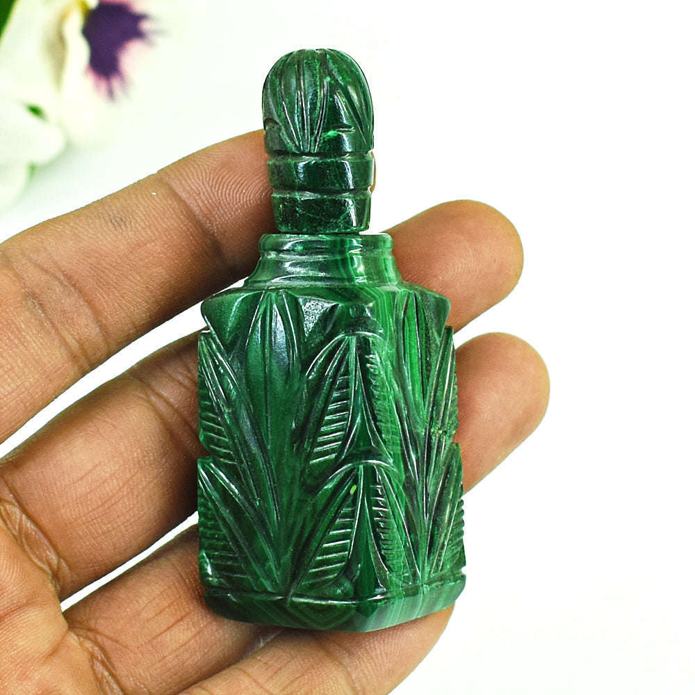 gemsmore:Exclusive Malachite Hand Carved Genuine Crystal Gemstone Carving Perfume Bottle