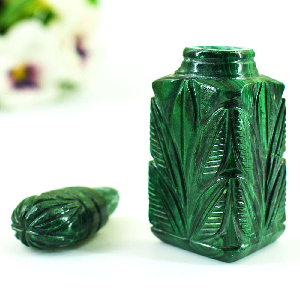 gemsmore:Exclusive Malachite Hand Carved Genuine Crystal Gemstone Carving Perfume Bottle