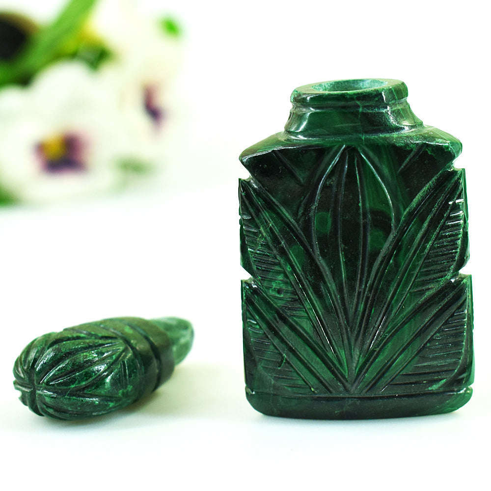 gemsmore:Exclusive Malachite Hand Carved Genuine Crystal Gemstone Carving Perfume Bottle