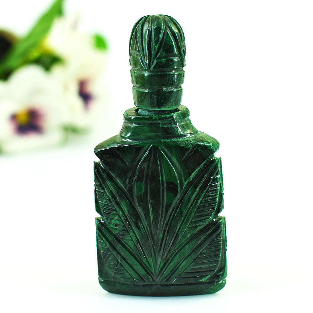 gemsmore:Exclusive Malachite Hand Carved Genuine Crystal Gemstone Carving Perfume Bottle