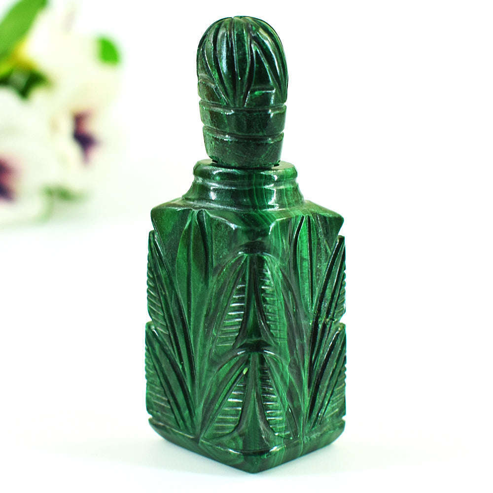 gemsmore:Exclusive Malachite Hand Carved Genuine Crystal Gemstone Carving Perfume Bottle