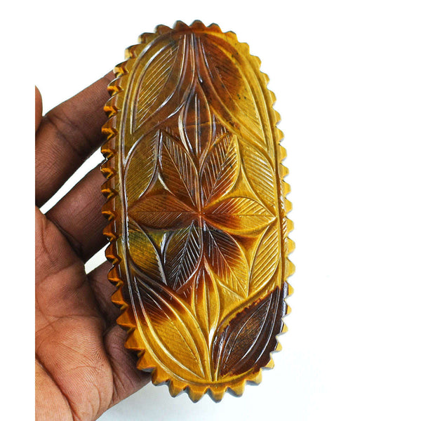 gemsmore:Exclusive Marra Mamba Tiger Eye Hand Carved Genuine Crystal Gemstone Carving Mughal Carved Cabochon