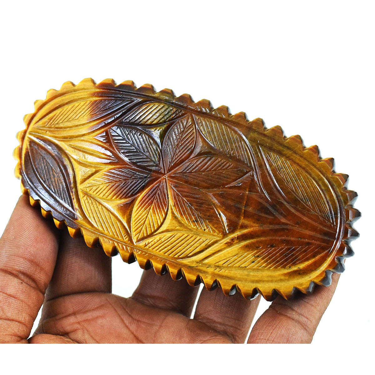 gemsmore:Exclusive Marra Mamba Tiger Eye Hand Carved Genuine Crystal Gemstone Carving Mughal Carved Cabochon