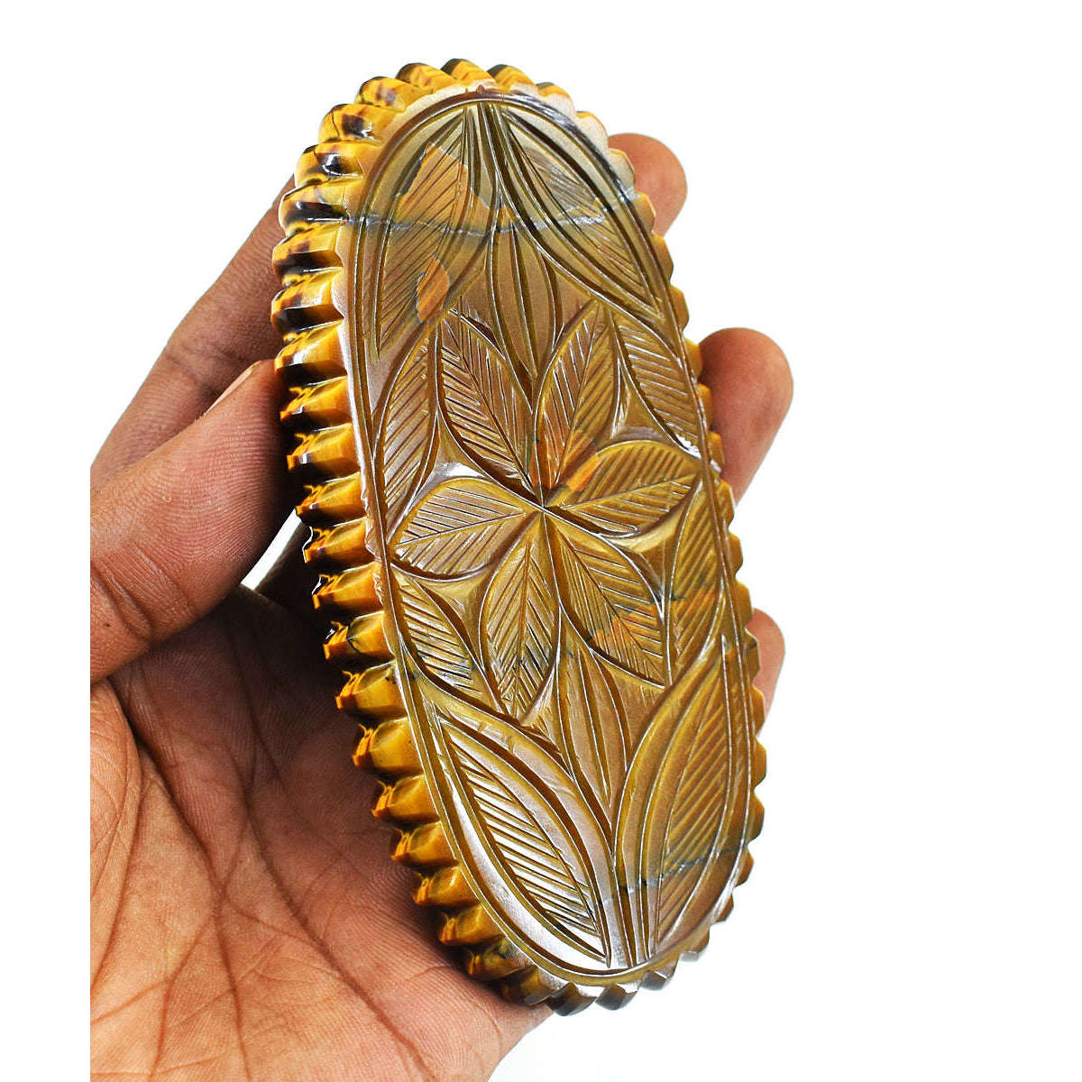 gemsmore:Exclusive Marra Mamba Tiger Eye Hand Carved Genuine Crystal Gemstone Carving Mughal Carved Cabochon