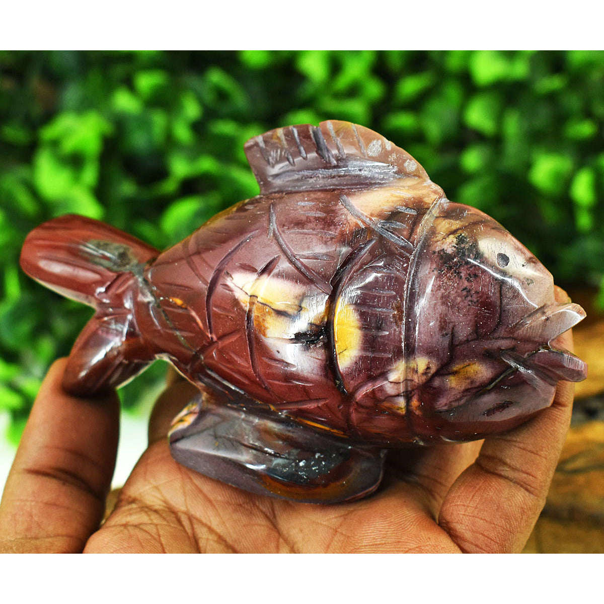 gemsmore:Exclusive Mookaite Hand Carved Genuine Crystal Gemstone Carving Fish