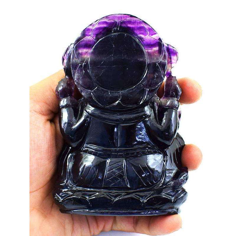 gemsmore:Exclusive Purple Fluorite Gemstone Carved Lord Ganesha Idol Statute