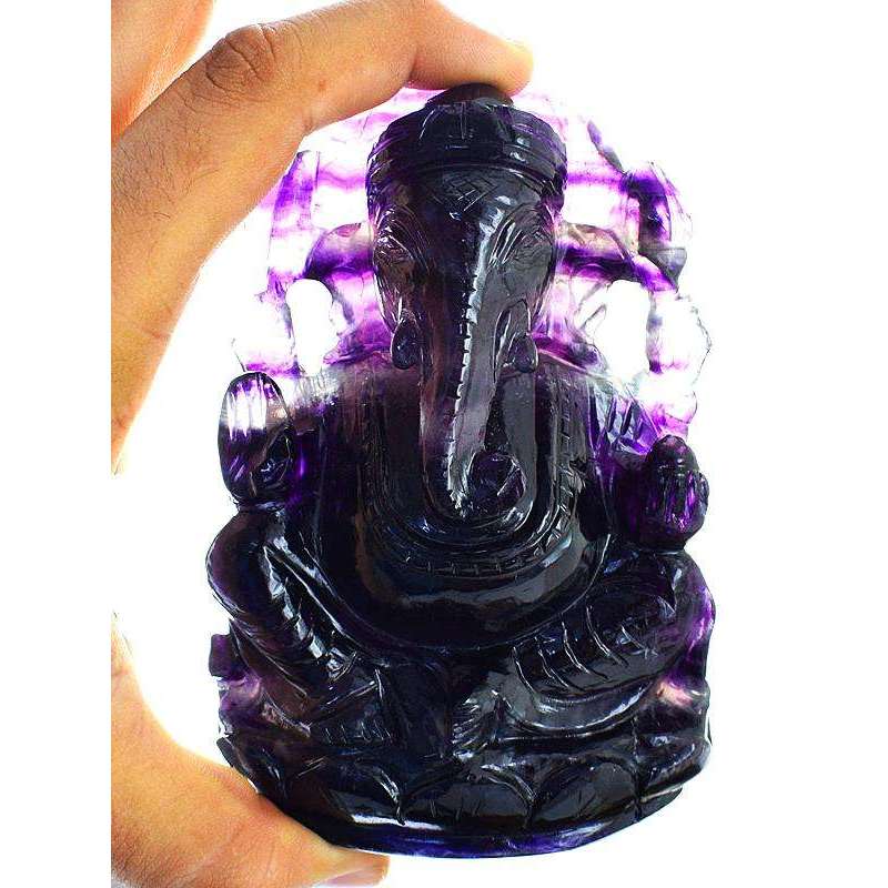 gemsmore:Exclusive Purple Fluorite Gemstone Carved Lord Ganesha Idol Statute