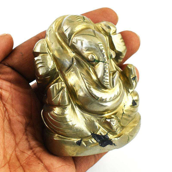 gemsmore:Exclusive Pyrite Hand Carved Genuine Crystal Gemstone Carving Lord Ganesha