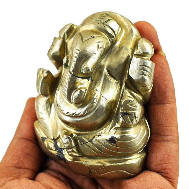 gemsmore:Exclusive Pyrite Hand Carved Genuine Crystal Gemstone Carving Lord Ganesha