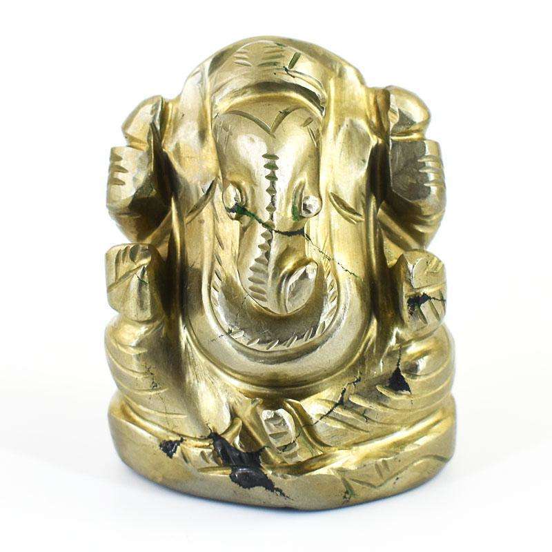 gemsmore:Exclusive Pyrite Hand Carved Genuine Crystal Gemstone Carving Lord Ganesha