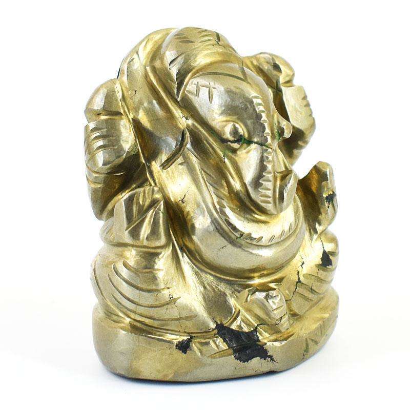 gemsmore:Exclusive Pyrite Hand Carved Genuine Crystal Gemstone Carving Lord Ganesha