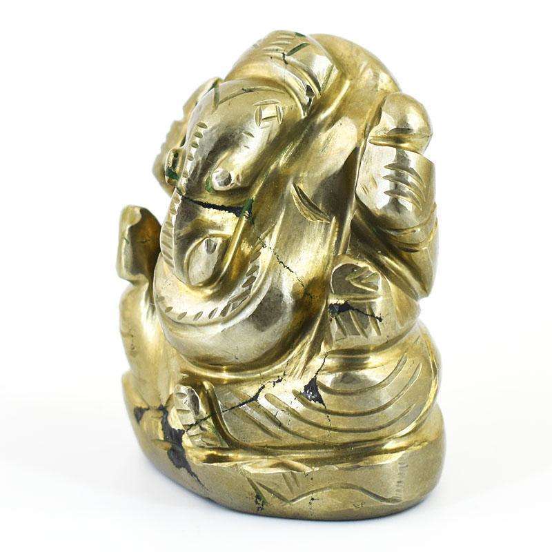 gemsmore:Exclusive Pyrite Hand Carved Genuine Crystal Gemstone Carving Lord Ganesha