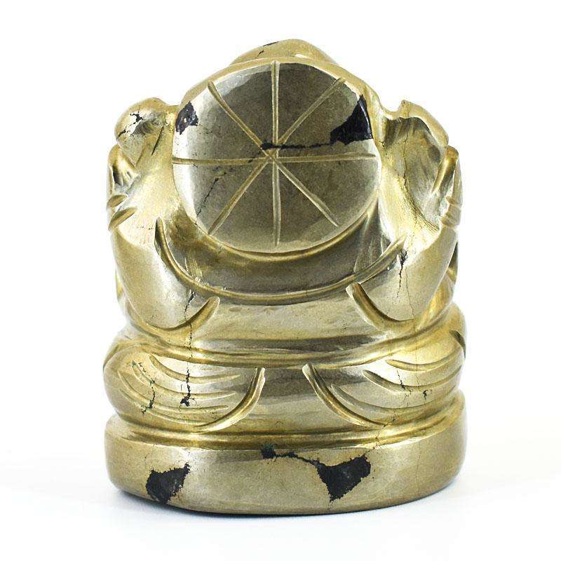 gemsmore:Exclusive Pyrite Hand Carved Genuine Crystal Gemstone Carving Lord Ganesha