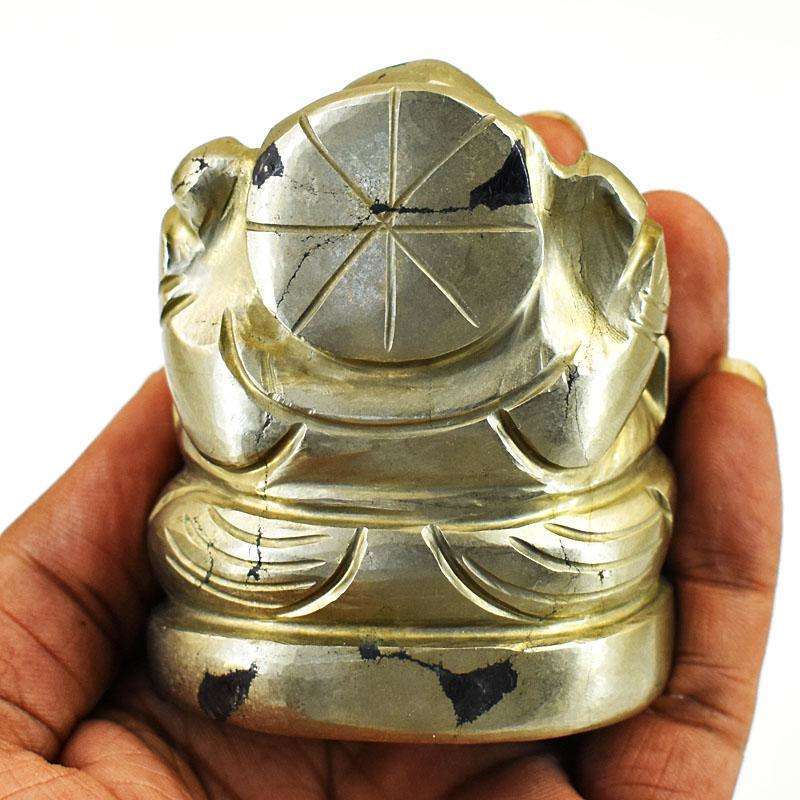 gemsmore:Exclusive Pyrite Hand Carved Genuine Crystal Gemstone Carving Lord Ganesha