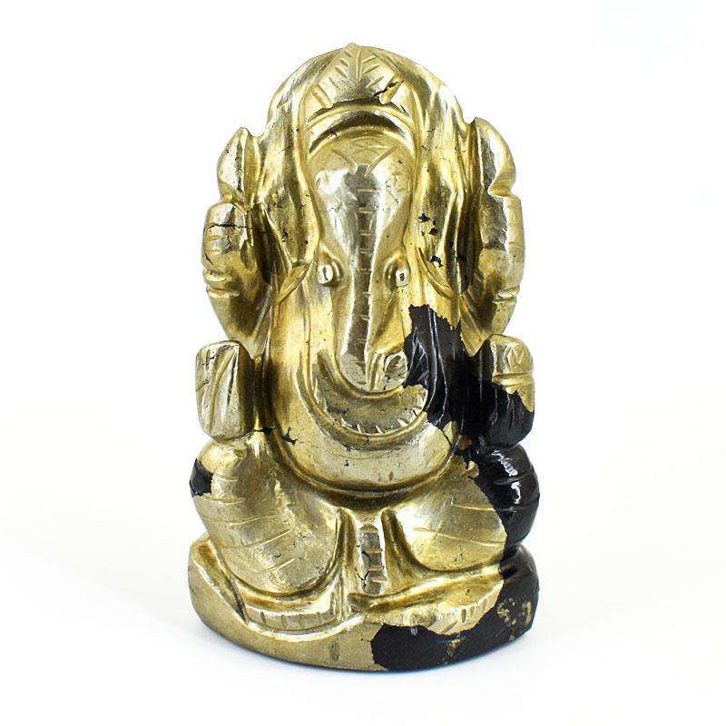 gemsmore:Exclusive Pyrite Hand Carved Genuine Crystal Gemstone Carving Lord Ganesha