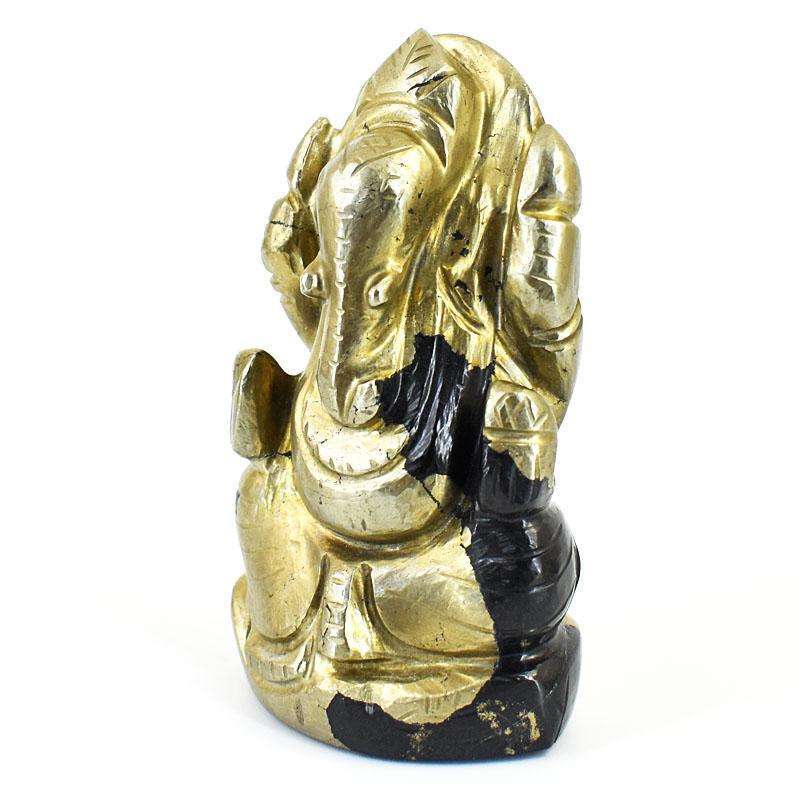 gemsmore:Exclusive Pyrite Hand Carved Genuine Crystal Gemstone Carving Lord Ganesha