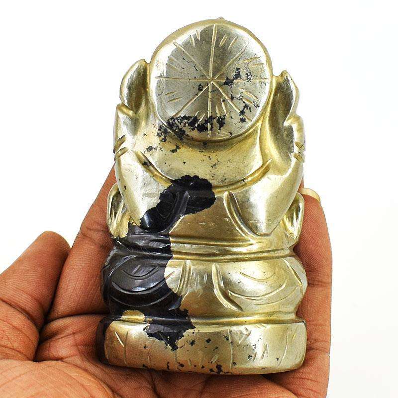 gemsmore:Exclusive Pyrite Hand Carved Genuine Crystal Gemstone Carving Lord Ganesha