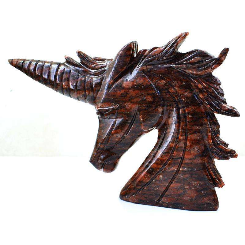 gemsmore:Exclusive Red Garnet Carved Unicorn Head Gemstone