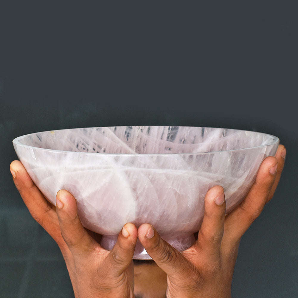 gemsmore:Exclusive Rose Quartz Hand Carved Genuine Crystal Gemstone Carving Bowl