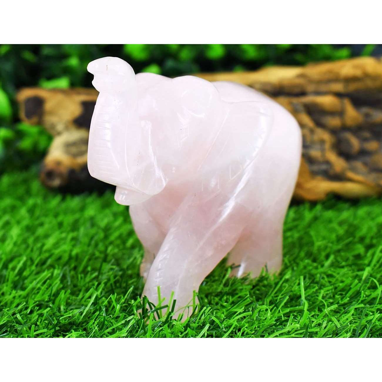 gemsmore:Exclusive Rose Quartz Hand Carved Genuine Crystal Gemstone Carving Elephant