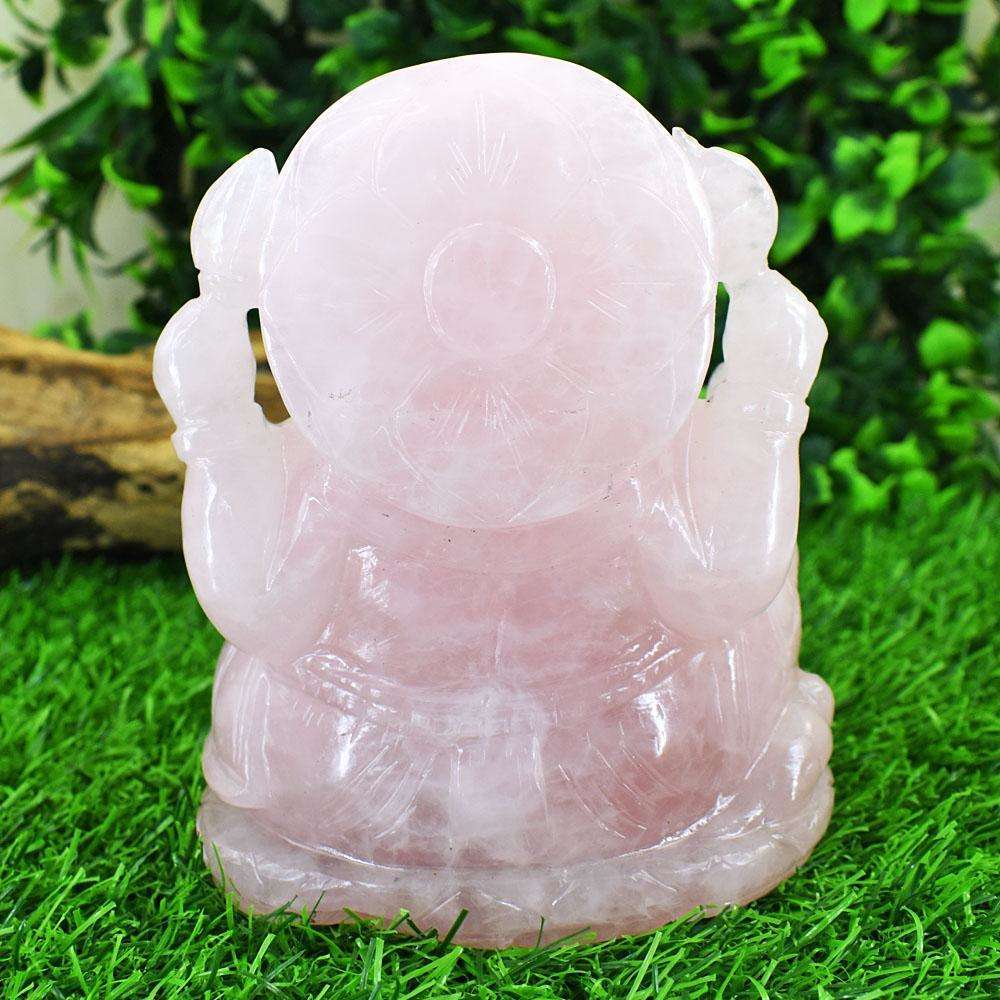 gemsmore:Exclusive Rose Quartz Hand Carved Genuine Crystal Gemstone Carving Lord Ganesha