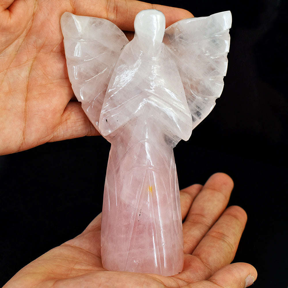 gemsmore:Exclusive Rose Quartz Hand Carved Genuine Crystal Gemstone Carving Praying Angel