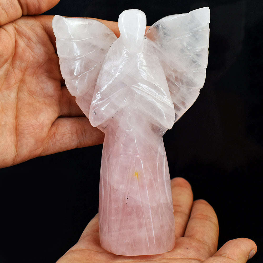 gemsmore:Exclusive Rose Quartz Hand Carved Genuine Crystal Gemstone Carving Praying Angel