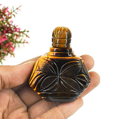 gemsmore:Exclusive Tiger Eye Hand Carved Genuine Crystal Gemstone Carving Perfume Bottle