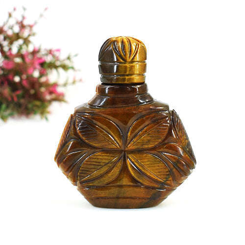 gemsmore:Exclusive Tiger Eye Hand Carved Genuine Crystal Gemstone Carving Perfume Bottle