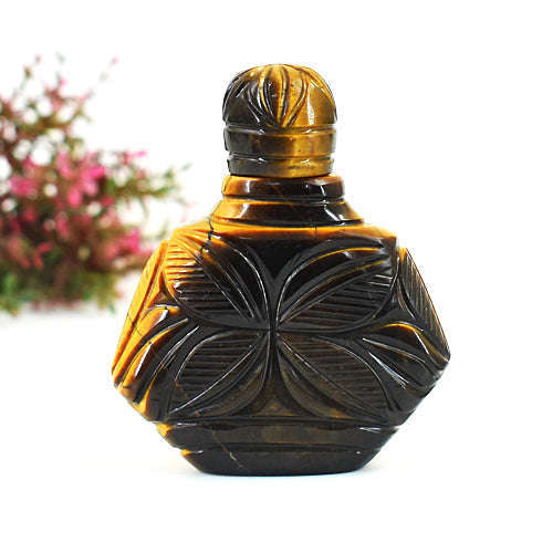 gemsmore:Exclusive Tiger Eye Hand Carved Genuine Crystal Gemstone Carving Perfume Bottle